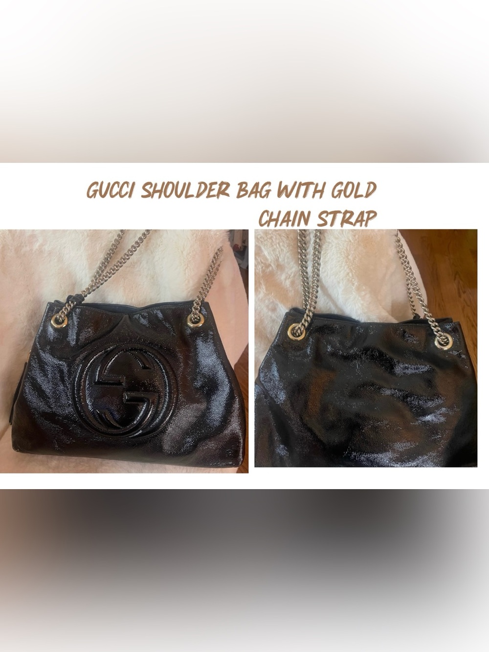 Gucci Black Patent Shoulder Bag with Gold Chain Strap